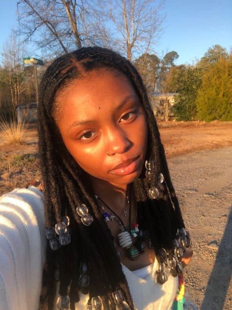 Pretty Locs Black Women, Black Girls With Locs Aesthetic, Locs Spirituality, Locs Hairstyles For School, Light Brown Locs Black Women, Black Locs Black Women, Locs With Headband, Locs With Accessories, Fine Locs