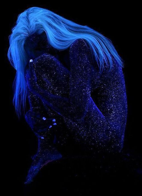 BLUEtiful! Blue Hair, In The Dark, Black Background, Paint, Hair, Blue, Black