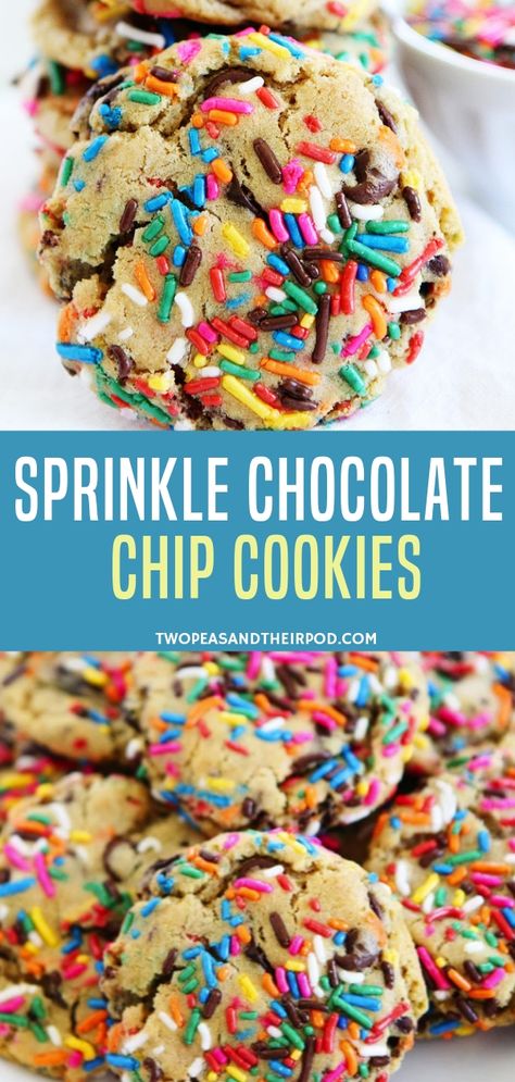 Make your chocolate chip cookies more festive by adding sprinkles! These cookies are for birthdays, holidays, or any parties. Choose your sprinkles according to the occasion. This recipe is super fun, I’m sure your kids will love this sugary treat! Cookie Recipes For Kids, Sprinkle Cookies, Oreo Dessert, Chocolate Sprinkles, Cookies For Kids, S'mores, Best Cookie Recipes, Baking With Kids, Birthday Food