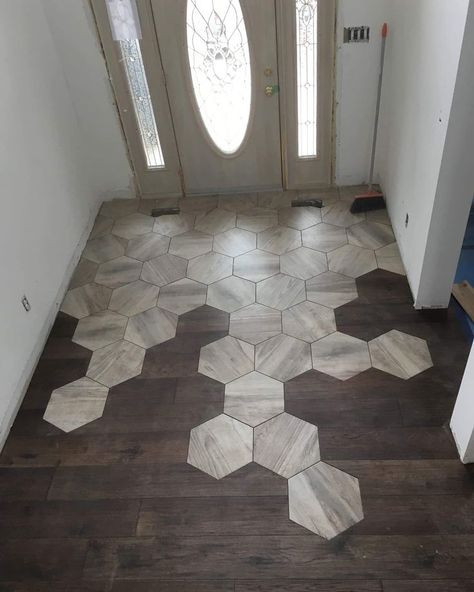 Tile To Wood Transition, Octagon Tile, Epoxy Countertops, Transition Flooring, Transitional Decor Kitchen, Transitional Decor, Farmhouse Bathroom, House Flooring, Home Room Design