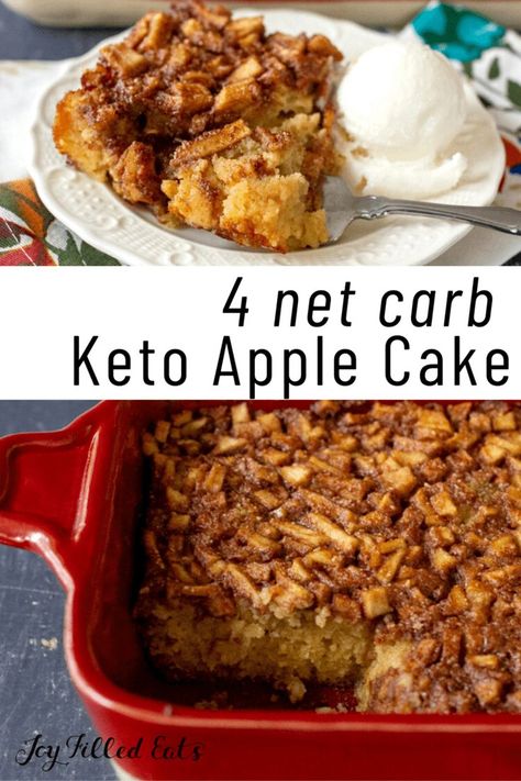 Keto Apple Cake is moist, easy to make, and incredibly delicious. Perfect for all the parties and gatherings you have planned. Tangy Granny Smith apples, fluffy cake, the ideal amount of cinnamon, and no refined sugar added, this dessert is going to be a hit. It’s gluten-free, grain-free, low carb, and keto-friendly. Use real apples or sub in jicama! Keto Apple Cake, Sugar Free Apple Cake, Keto Quiche, Fluffy Cake, Breakfast Low Carb, Postre Keto, Joy Filled Eats, Keto Pancakes, Low Carb Low Sugar