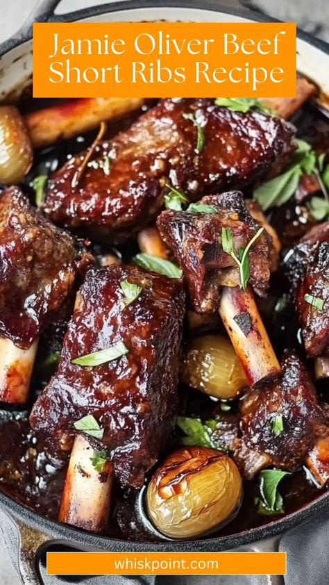 Jamie Oliver Beef Short Ribs Recipe – Whisk Point Jamie Oliver Beef Short Ribs, Korean Braised Beef Short Ribs, Beef Short Rib Recipes Dutch Oven, Brazed Beef Short Ribs, Quick Short Ribs Recipe, Short Rib Recipes, Short Rib Chili, Beef Short Ribs Recipe, Beef Ribs Recipe