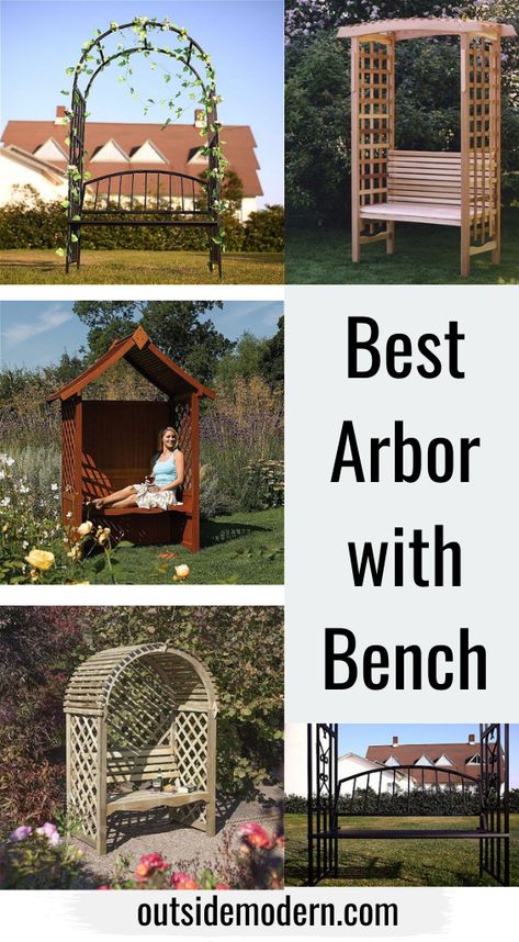 Our pick for the best arbor with bench is the All Things Cedar Garden Arbor with Bench. It’s made with fragrant and rot-resistant red cedar and comes in a unique pergola-style design. This model is somewhat large and is a little on the pricey side, but it’s meant to be durable and is comfortable to sit in. #arborwithbench Arbor With Bench, Metal Arbor, Arbor Bench, Cedar Garden, Relaxing Reading, Garden Arbor, Patio Decorating, Red Cedar, Outdoor Shade