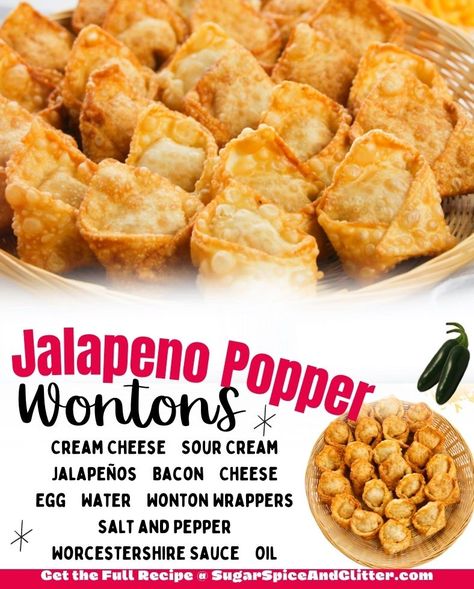 How to make Jalapeno Popper Wontons, the perfect appetizer for game night or a special movie night. These crispy wontons are filled with a flavorful cream cheese filling packed with jalapenos, bacon, cheese and seasonings - and you can make them as mild or as spicy as you like. Post includes instructions for baking, frying or airfrying. Easy Jalapeno Popper Bites, Jalapeño Cream Cheese Wontons, Jalapeno Popper Wontons Air Fryer, Jalapeño Popper Wontons, Jalapeno Wontons, Jalapeno Wonton, Wonton Poppers, Jalapeno Popper Wontons, Popper Recipes