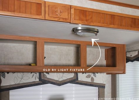 Want to replace those old light fixtures in your motorhome with updated RV interior lighting? It's a lot easier than you think! Small Rv Bathroom Ideas, Rv Living Room Ideas, Renovate Camper, Rv Lighting Fixtures, Rustic Camper, Trailer Redo, Rv Living Room, Camper Lights, Rv Remodeling