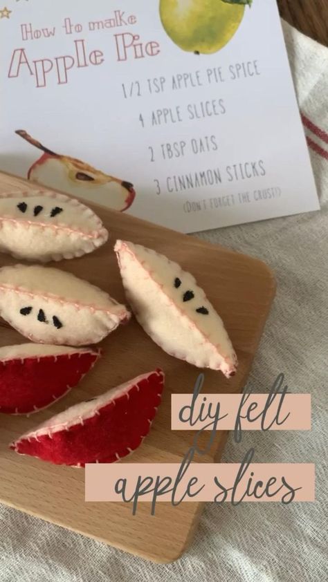 Apple slices DIY | Felt food, Felt food diy, Felt toys Felt Dramatic Play, Pre K Montessori Activities, Homemade Felt Toys, Sewing Play Food, Easy Felt Food Diy, Felt Food Templates Pattern Free Printable, Free Felt Food Patterns Printables, Food Sewing Patterns, Felt Food Patterns Free Templates