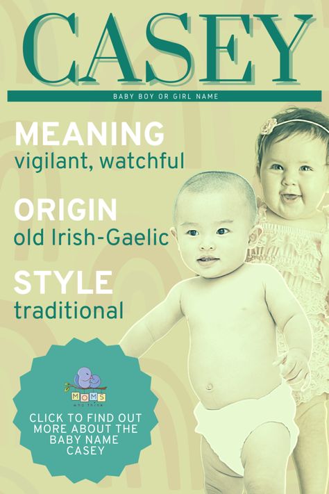 Casey is a name that is used for both baby boys and girls and has many various spellings. It is fun and informal, and it feels like a nickname, but it's actually been a given name since at least 1900. The name reached the height of its popularity during the 1980s when it became a top 100 baby name. However, a popular folk song and poem helped put it on the map during the early 20th century. #girlname #boyname #babyname Unique First And Middle Names, City Names For Babies, Baby Names First And Middle, Felicity Nicknames, Meaning Of The Name Cody, Boy Middle Names, Baby Name Meaning, Middle Names For Girls, Given Name