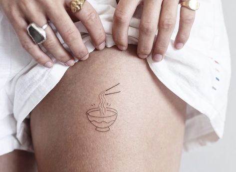 Pho Tattoo Design, Vietnam Tattoo Ideas Inspiration, Asia Inspired Tattoo, Pho Bowl Tattoo, Tiny Food Tattoos, Small Taco Tattoo, Vietnam Stamp Tattoo, Food Tattoos For Women, Vietnam Tattoo Ideas Design