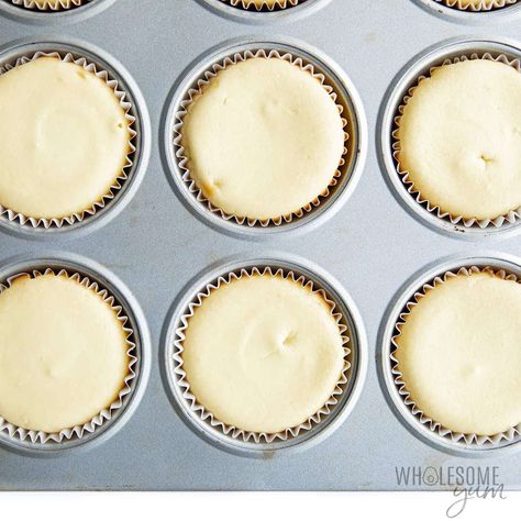 Keto Mini Cheesecake (Like The Real Thing!) - Wholesome Yum Keto Mini Cheesecake Recipes, Low Carb Mini Cheesecakes, Keto Mini Cheesecake Bites, Mini Crustless Cheesecakes, Keto Cheesecake Cupcakes, Keto Cheesecake Cups, Easy Low Carb Cheesecake, Keto Mini Cheesecake, Keto Cheesecake Bites