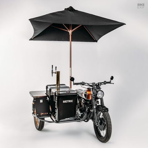 Cold brew to go! Federal Moto’s Honda CB350 sidecar rig | Bike EXIF Food Truck Design Interior, Kombi Food Truck, Mobile Coffee Cart, Honda Cb350, Beer Bike, Mobile Coffee Shop, Mobile Coffee, Coffee Bike, Food Cart Design