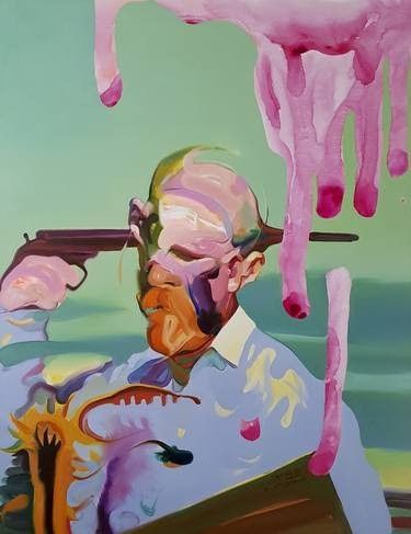 Painting of a man with a gun to his head, a bullet coming out the other side. Abstract. Shattered Dreams, Lust For Life, Art Portfolio, Art Background, Figurative Art, Featured Artist, Contemporary Paintings, Great Artists, Portrait Painting