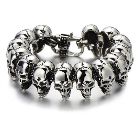 Find More Chain & Link Bracelets Information about Mens Stainless Steel Large Skull Link Bracelet Biker Gothic Style Silver Color High Polished,High Quality bracelet cz,China silver rosary bracelet Suppliers, Cheap silver rolo bracelet from Fashion ---stainless steel on Aliexpress.com Bike Chain Bracelet, Gothic Bracelet, Stainless Steel Bracelet Men, Stainless Bracelet, Biker Jewelry, Skull Jewelry, Beaded Skull, Gothic Style, Gothic Jewelry