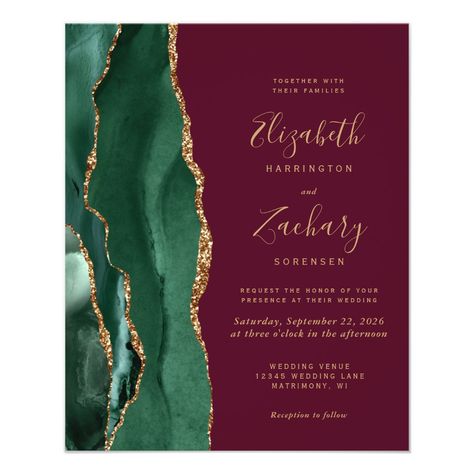 Green And Burgundy Wedding, Dark Green Wedding, Qr Code Wedding, Agate Wedding, Elegant Modern Wedding, Afternoon Wedding, Maroon Wedding, Emerald Green Weddings, Green Wedding Colors