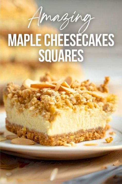 🍰🍁 These Maple Cheesecake Squares are your new fall favorite. Creamy and sweet, they're great for parties or a quiet night in. 👀 Interested? Click for the full recipe and add some sweetness to your fall 🍂. #MapleCheesecakeSquares #FallDesserts #CheesecakeRecipes #MapleSyrup #WhippedRecipes #EasyBaking Maple Cheesecake Recipe, Maple Cheesecake, Cheesecake Squares, Fall Dessert, Mini Cheesecakes, Cheesecake Recipe, Fall Desserts, Fall Favorites, Easy Baking