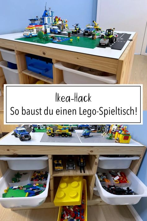 Trofast Lego-Tisch Bauanleitung Lego Ikea Hack, Ikea Trofast Lego, Trofast Lego Table, Trofast Lego, Ikea Montessori, Lego Table Ikea, Lego Hacks, Ikea Trofast, Lego Table