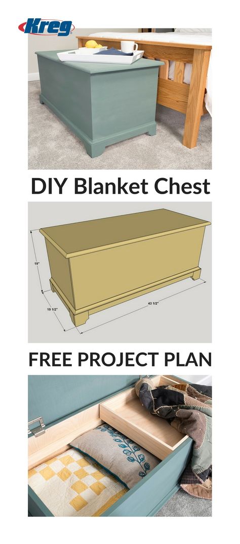 Whether you’re storing blankets or something else, this blanket chest will hold lots of stuff, and do it with style. The classic style features rounded edges on the lid, cove molding around the base, and shaped feet. It’s finished in a classic way, too, with milk paint. But it’s still easy to build. Click Pin for the FREE PROJECT PLAN! Diy Blanket Chest, Diy Storage Trunk, Woodworking 101, Chest Woodworking Plans, Diy Blanket, Dowel Jig, Table Woodworking, Woodworking Vise, Murphy Bed Plans