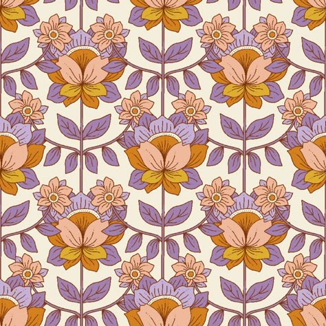 "Any shipping overages will be refunded at time of shipping.  If ordering more than a 1/2 yard, order will be in one continuous cut.  Groovy Boho- RJR Fabrics Pattern: Make It Chic Color: Amethyst 100% cotton, 44/45\" wide Sold by the 1/2 yard, cut continuously.  **Actual product/fabric color may vary from the images shown. Every monitor or mobile display has a different capability to display colors, and will vary different per individual/monitor/screen. In addition, lighting conditions at the time the photo was taken can also affect an image's color.**" Mid Century Floral Pattern, Vintage Purple Color Palette, Vintage Paisley Pattern, Parisian Pattern, Boho Moodboard, Groovy Pattern, Timeless Patterns, Mobile Display, Indian Patterns