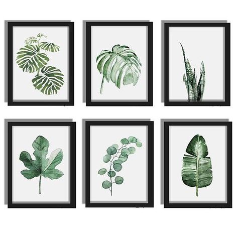 Plant Canvas Painting, Bedroom Art Painting, Modern Art Diy, Leaf Art Diy, Palm Leaf Art, Modern Watercolor Art, Canvas Art Projects, Watercolor Green, Painting Canvases