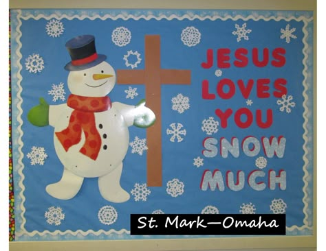 Sunday school bulletin board - a good design for January Bulletin Boards For January, Church Classroom Decor, Fall Church Bulletin Boards, Sunday School Bulletin Board Ideas, Religious Bulletin Boards, Bible Bulletin Boards, Sunday School Bulletin Boards, Snowman 3d, Church Bulletin Board Ideas