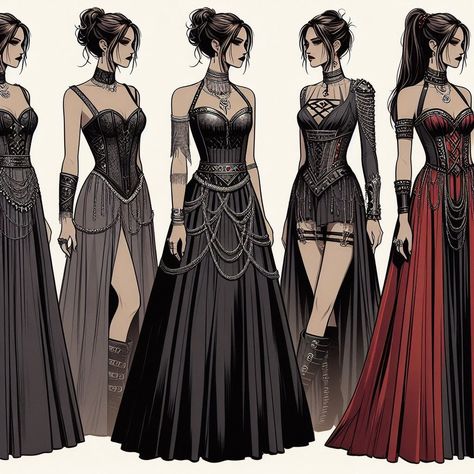 Vampire Dress Drawing, Goth Dress Drawing, Vampire Clothes Women, Sorceress Outfit, Warrior Clothes, Witchy Dress, Vampire Dress, Dreamy Gowns, Fantasy Clothes