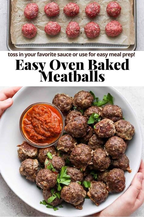 Oven Baked Meatballs - these oven-baked meatballs are delicious and perfect for meal prep!!! So many different ways to use them! #ovenbakedmeatballs #ovenbakedmeatballsrecipe #ovenbakedmeatballsgroundbeef #ovenbakedmeatballsinsauce Cooking Meatballs In Oven, Oven Baked Meatballs Ground Beef, Oven Meatballs Recipe, Meatballs Oven, Oven Meatballs, Gf Cooking, Oven Baked Meatballs, Baked Meatball Recipe, Healthy Meatballs