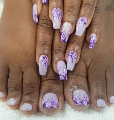 Summit Nail Bar on Instagram: “Love the lavender and purple swirl💓 #lavendernails #lavenderlove #purple #pedicure #weekendready #fashionnails #fun #coffinnails #nails…” Lavender Toenails With Design, Lavender Beach Nails, Lavender Pedicure, Lavender Mani Pedi, Lavender Plant Nail Art, Purple Pedicure, Lavender Nails, Purple Swirl, Nail Bar