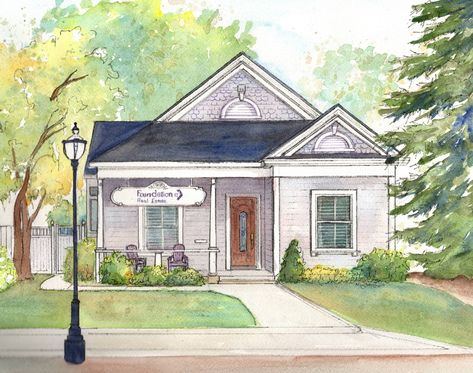 Sketch House, Watercolor Houses, House Watercolor, Watercolor House Painting, Home Drawing, Home Watercolor, Watercolor House Portrait, Home Illustration, Watercolor House