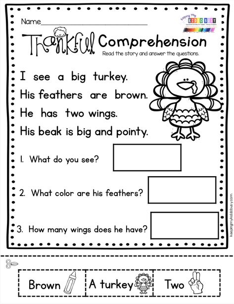 TURKEY Reading passage with comprehension questions - kindergarten and first grade literacy centers and guided reading activities for November and Thanksgiving - free resources and activities - print free worksheets and printables - reading and math for primary grades #kindergarten #firstgrade #kindergartenreading Thanksgiving Reading Comprehension, Fall Reading Comprehension, November Math, Thanksgiving Readings, First Grade Reading Comprehension, Thanksgiving Lessons, Thanksgiving Kindergarten, Thanksgiving Worksheets, Guided Reading Activities