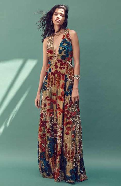 Aidan Mattox Gown with Accessories Boho Formal Outfit, Boho Formal, Burnout Velvet, Velvet Clothes, Aidan Mattox, Velvet Gown, Maxi Skirt Dress, Oui Oui, Party Wear Dresses