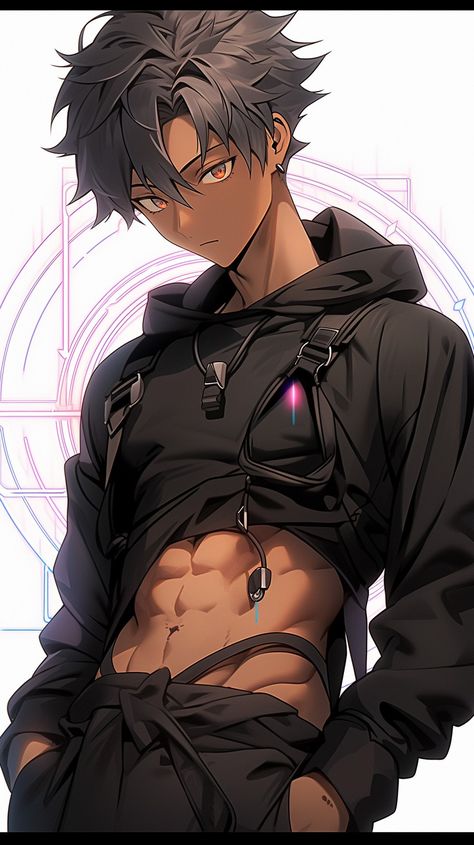 Tan Skin Anime Guy, Anime Guy Dark Skin, Muscular Anime Man, Black Anime Guy, Sagging Pants, Muscular Man, Gilgamesh Fate, Dark Skin Boys, Dark Skin Men