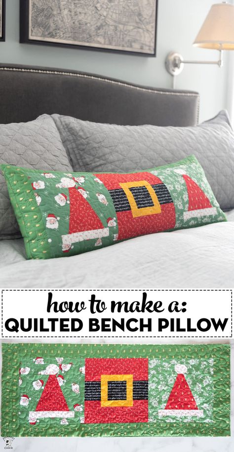 A pattern for a 14" x 36" Quilted Bench Pillow sewn from 10" quilt blocks Bench Pillows Ideas, Crumb Blocks, Make A Bench, Quilted Art, Seasonal Quilts, Quilt Pillows, Scrap Crafts, Quilt Pillow Case, Diary Of A Quilter