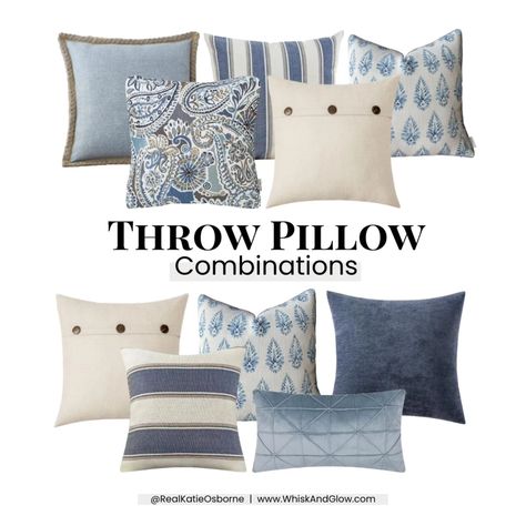 🔹✨ Discover the crisp, clean look of blue and white throw pillow combinations! These classic colors bring a fresh, airy feel to any space, creating a serene and stylish environment. 💙🤍 #HomeDecor #InteriorDesign #ThrowPillows #BlueAndWhite #FreshAndClean #DecorIdeas #CozyLiving #ElegantHome Pillow Combinations, Throw Pillow Combinations, Beige Throw Pillows, Pillow Combos, White Throw Pillow, White Throw, Timeless Decor, White Throw Pillows, Chic Pattern