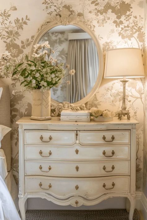 A Neutral Bedroom Makeover: 5 Easy Updates 21 Neutral Shabby Chic Bedroom, Vintage Bedroom White Furniture, French Provincial Style Bedroom, Neutral Bedroom Ideas, White Bedrooms, French Cottage Decor, French Style Bedroom, Cozy Lighting, Neutral Bedroom Decor