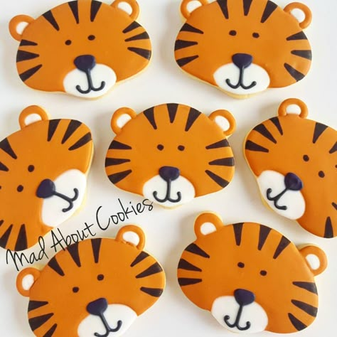 Jungle Cookies, Tiger Cookies, Tiger Cake, Tiger Party, Tiger Birthday, Jungle Cake, Bear Cookies, Animals Birthday, Cute Tigers