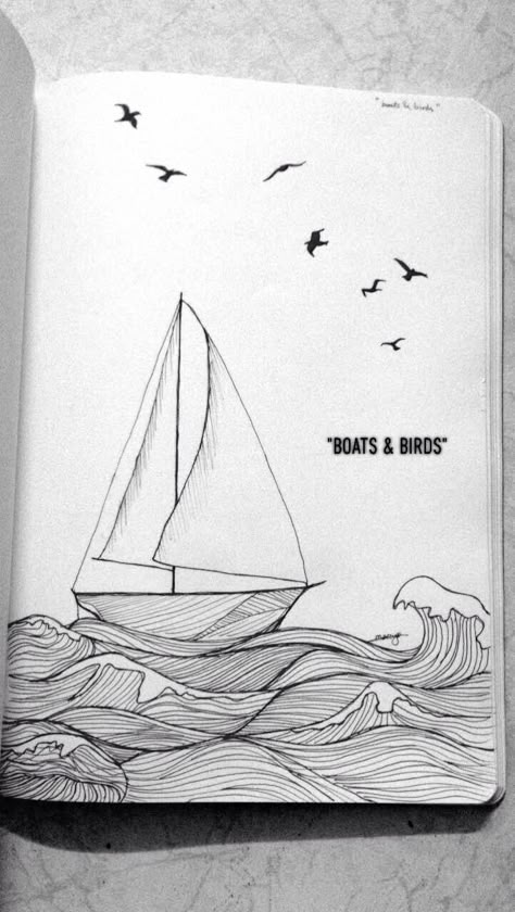 Inspired by the song 🎶 "If you'll be my boat, I'll be your sea; a depth of pure blue just to probe curiosity. Ebbing and flowing and pushed by a breeze. I live to make you free." 🌊 Ship At Sea Drawing, Boat In The Ocean Drawing, Boat At Sea Drawing, Boat Ink Drawing, Boat In The Sea Drawing, Sea Easy Drawing, Boat Sketch Simple, Simple Ship Drawing, Boat On Water Drawing