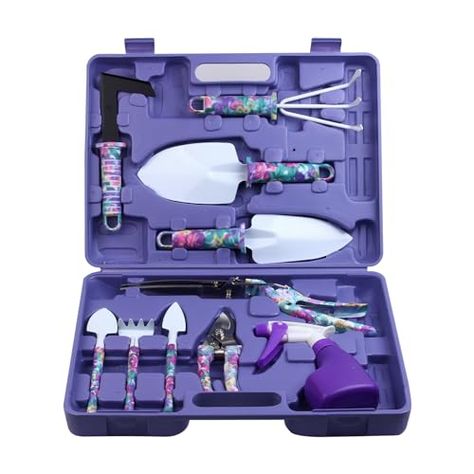 Garden Tools Set, JUMPHIGH 10 Pieces Gardening Tools with Purple Floral Print, Ergonomic Handle Trowel Rake Weeder Pruner Shears Sprayer, Garden Hand Tools with Carrying Case Gardening Gifts for Women Halloween Window Clings, Gardening Tool Kit, Hedge Shears, Cool Gadgets On Amazon, Haunted House Decorations, Gardening Gifts, Rust Paint, Water Sprayer, Plastic Moulding