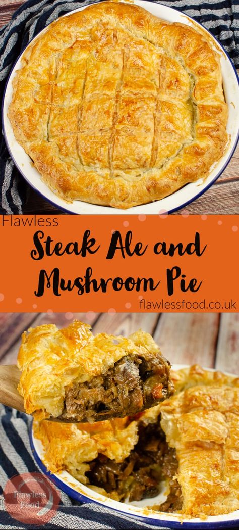 Can't beat a homemade, Steak and Doom Bar Pie. Follow along with our recipe where we show you how to make a proper pie with puff pastry on the top and bottom, otherwise known as a double crust pie. The best British pub-style Steak, mushroom and ale pie you will ever cook, with melt in the mouth beef and vegetables. The perfect dinner to impress, UK and US measurements are given. Beef And Beer Pie, Steak And Mushroom Recipes, Double Crust Pie, Dinner To Impress, Steak Pie Recipe, Steak And Ale Pie, Cooking Mushrooms, Steak And Mushroom Pie, Pie With Puff Pastry