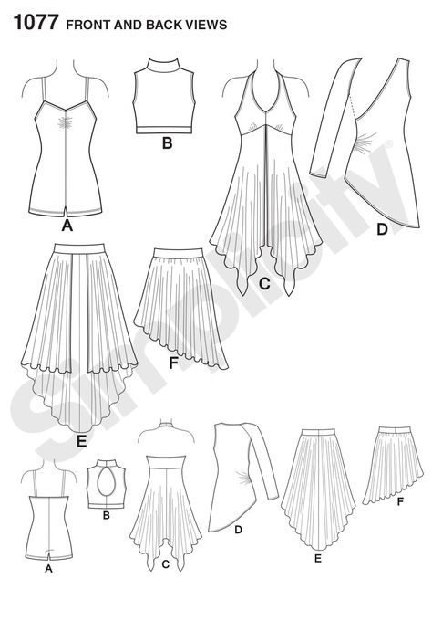 Simplicity Creative Group - Girls' / Misses' Knit Dancewear Dance Skirt Pattern, Diy Dance Costumes, Dancewear Patterns, Praise Dance Wear, Dance Outfit Ideas, Lyrical Dress, Lyrical Dresses, Stage Video, Highland Dance