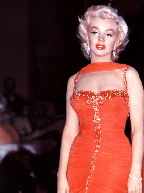 Marilyn Monroe Gentlemen Prefer Blondes, Marilyn Monroe Photos, Norma Jean, Norma Jeane, June 1, Orange Dress, Hollywood Glamour, Classic Hollywood, Marilyn Monroe