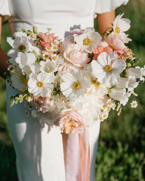 will never be over these bridals and this bouquet!!🌸 brides—I have one more spot open for 2024 and am beginning booking events for 2025! if this is your vibe, don’t hesitate to reach out!! I would loveeee to work with you!!!🥰 wedding done for @rosieruefloralco :) #utahflorist #provoutahflorist #flowers #utahwedding #bouquetinspo #bridalbouquet #cottagecore #localflowers #floraldesign #slcflorist #saltlakeflorist #parkcityflorist Light Yellow Weddings, Pink And White Bridal Bouquet, Bride Bouquets White, Wildflower Bridal Bouquets, Local Flowers, Bridal Bouquet White, White Cosmos, Wildflower Wedding Bouquet, Dahlias Wedding