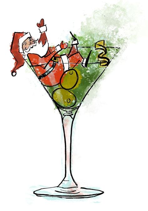 Christmas Illustration Funny, Christmas Cocktail Illustration, Christmas Party Illustration, Ig Edit, Trending Christmas, Cocktail Illustration, Chalkboard Designs, Watercolor Christmas Cards, Christmas Inspo