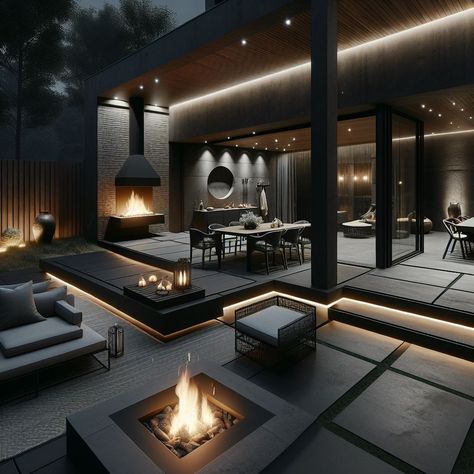 Black Luxury House Interior Design, Dream Country Home, Big Dark Mansion, Mansion Black Aesthetic, Pent House Aesthetic Dark, Big House Dark Aesthetic, Mansion Black, Aesthetic Home Kitchen, Black Luxury House