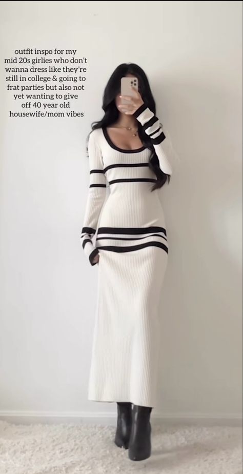 dress: https://www.na-kd.com/en/products/striped-knitted-midi-dress-stripe-1100-007075-0464?clickref=1011lxKB4Hxs&app_clickref=1011lxKB4Hxs&utm_source=partnerize&utm_medium=affiliate&utm_campaign=skimlinks_phg Knit Maxi Dress, Everyday Fashion Outfits, Elegante Casual, Modest Fashion Outfits, Maxi Knit Dress, Looks Chic, Casual Style Outfits, Mode Inspiration, Lookbook Outfits