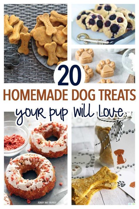 Spoil your dog with healthy and easy homemade dog treats! Dogs love these dog treat recipes and you will love the simple, healthy ingredients. Try one or all of these today for a wholesome treat your dog will love! Dog Treats | Dog Cookies | Dog Recipes | Dog DIY | Dog Food | Pets Homemade Pet Treats, Homemade Dog Cookies, Pet Treats Recipes, Recipes Tutorials, Dog Treats Homemade Easy, Easy Dog Treat Recipes, Diy Dog Food, Frozen Dog Treats, Dog Biscuit Recipes