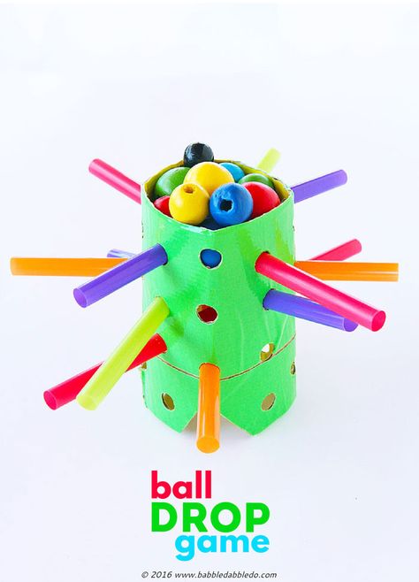 TP roll craft idea: Transform a cardboard tube into this easy to make DIY game inspired by the classic Kerplunk. Diy Ball Drop, Kerplunk Game, Cardboard Tube Crafts, Roll Craft, Diy Kids Games, Paper Roll Crafts, Ball Drop, Diy Games, Fine Motor Activities