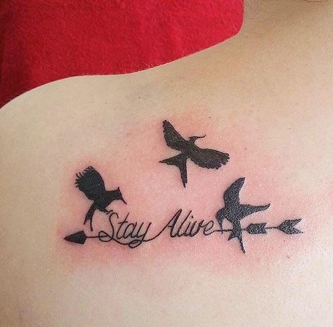 Mockingjay Tattoo, Hunger Games Tattoo, Alive Tattoo, Book Inspired Tattoos, Tattoo Wedding Rings, My Tattoo, Different Tattoos, Stay Alive, Book Tattoo