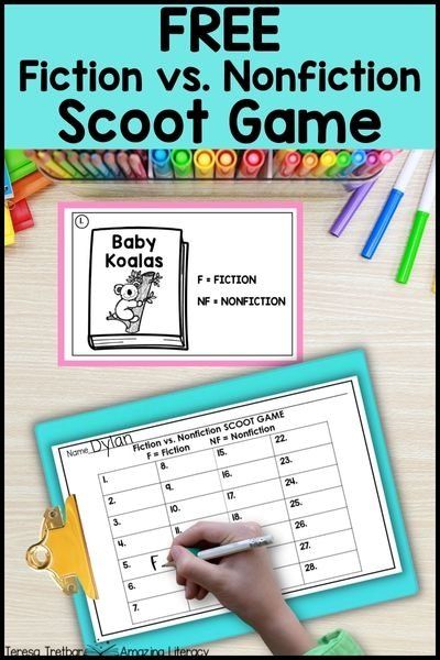 🌟 Get your elementary students up and moving while they learn to differentiate between fiction and nonfiction books with this exciting SCOOT game! These free task cards are the perfect resource to reinforce their understanding of fiction and nonfiction genres. Simply print the task cards, laminate for durability, and you're ready to play! Recording sheets and directions for playing are included. Fiction Vs Nonfiction, Library Lessons Elementary, Task Cards Free, Picture Book Activities, Elementary Library, Library Lessons, Fiction And Nonfiction, Ready To Play, Baby Games