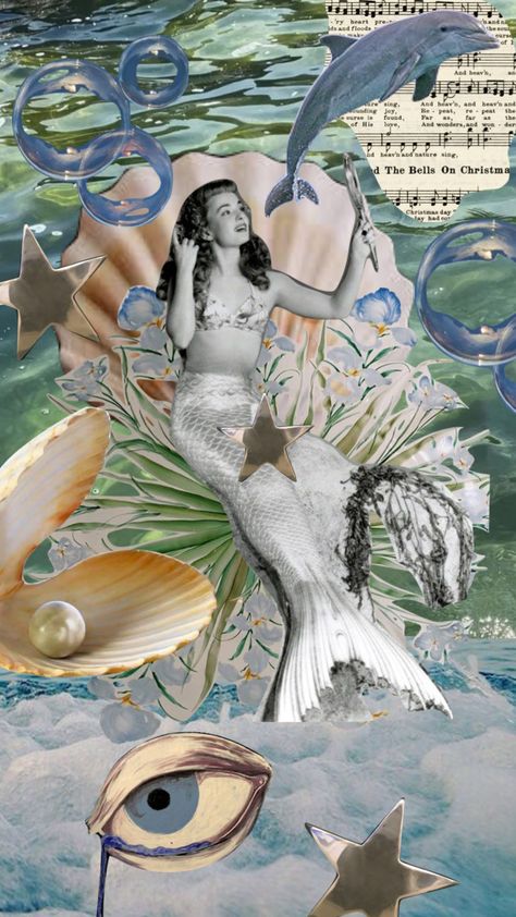 Mermaid Collage, Fairy Tale Home, Mermaid Vintage, Mermaid Aesthetic, Vintage Mermaid, Vintage Fairies, Pulp Art, Goldfish, Design Process