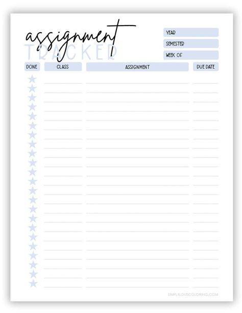 Assignment trackers are the perfect way to keep track of daily and weekly schoolwork, keep you organized, and increase productivity. Our FREE assigment trackers offer a variety of options to take on your school journey. Study List Planner, Assignment Tracker Template, School Homework Planner, Study Timetable Template, Business Planner Organization, Homeschool Student Planner, Study Planner Printable Free, Study Guide Template, Study Timetable