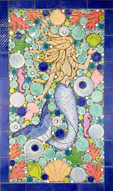 Mermaid Mosaic Vertical Blue Multi Handmade Ceramic Tile - Etsy Mermaid Mosaic, Rocky Mount Nc, Ceramic Tile Backsplash, Unique Backsplash, Beautiful Blonde Hair, Handmade Ceramic Tiles, Tile Mosaic, Diy Installation, Decorative Tile